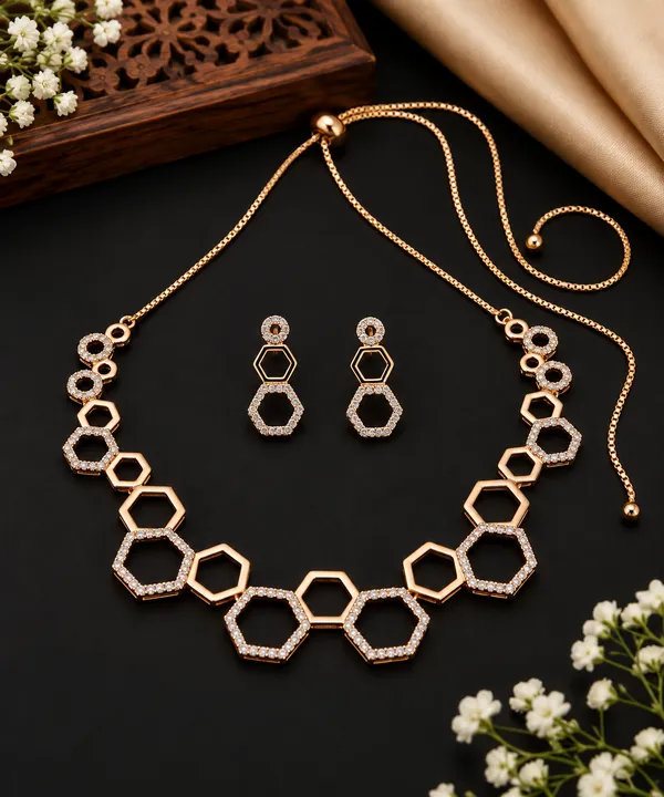 Gold_Tone_Geometric_Necklace_And_Earrings_Set_for_Women