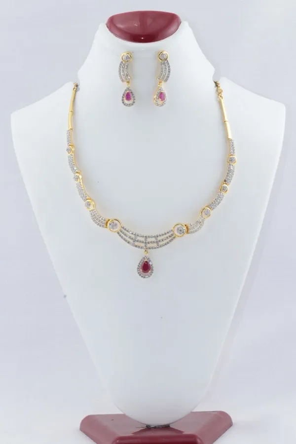 Gold_Tone_Pink_Stone_Necklace_And_Earring_Set_for_Women