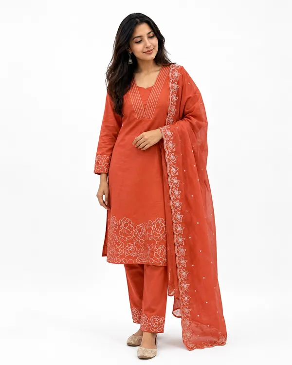 Orange_Embroidered_Straight_Kurta_Set_For_Women