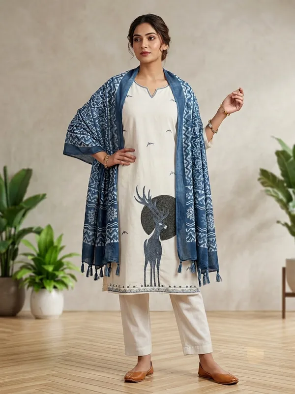 Cream_Printed_Kurta_Pant_Set_With_Dupatta_For_Women
