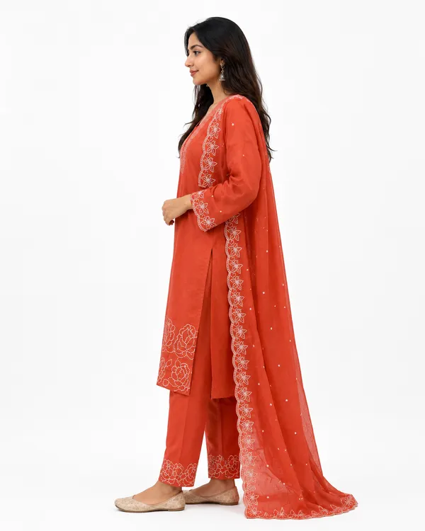 Orange_Embroidered_Straight_Kurta_Set_For_Women