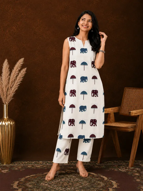 White_Printed_Sleeveless_Kurta_Palazzo_Set_For_Women