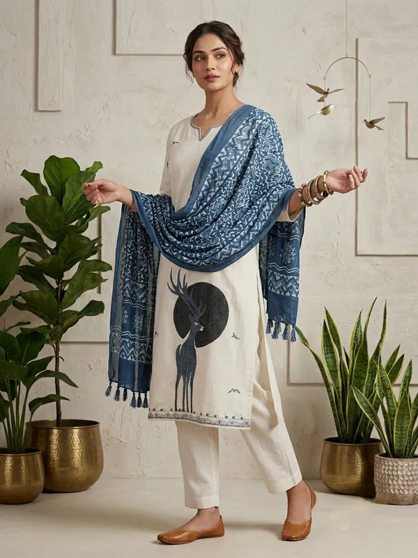 Cream_Printed_Kurta_Pant_Set_With_Dupatta_For_Women