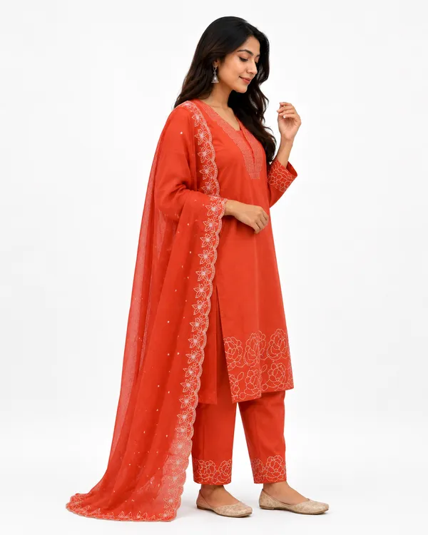 Orange_Embroidered_Straight_Kurta_Set_For_Women