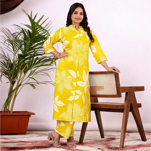 Yellow_Cotton_Blend_Straight_Floral_Kurta_Set_For_Women