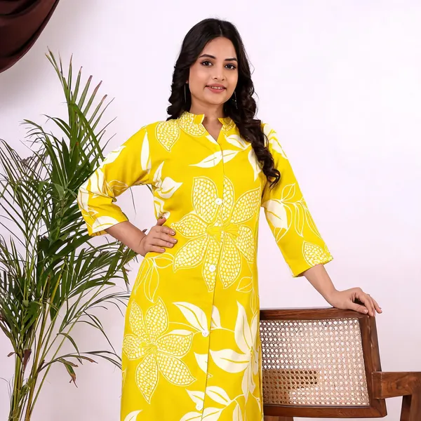 Yellow_And_Navy_Cotton_Blend_Straight_And_Sleeveless_Floral_Kurta_Set_For_Women_Pack_Of_2