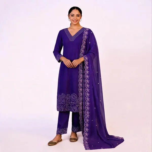 Purple_Chanderi_Cotton_Embroidered_Straight_Kurta_Set_For_Women