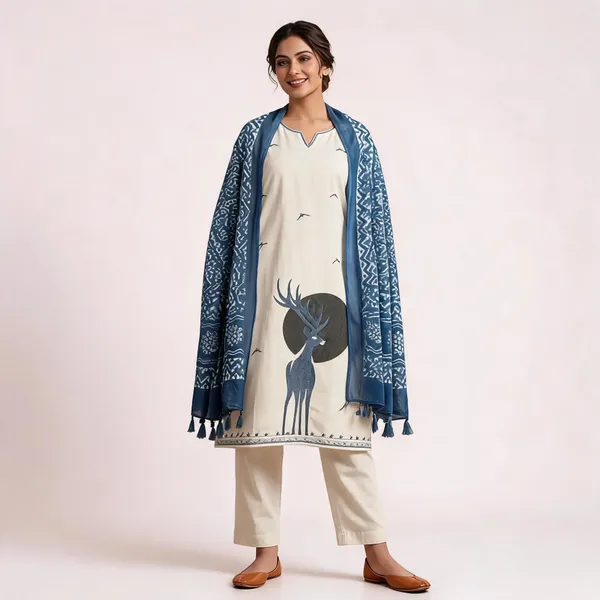 Cream_Khadi_Cotton_Printed_Straight_Kurta_Pant_Set_With_Dupatta_For_Women