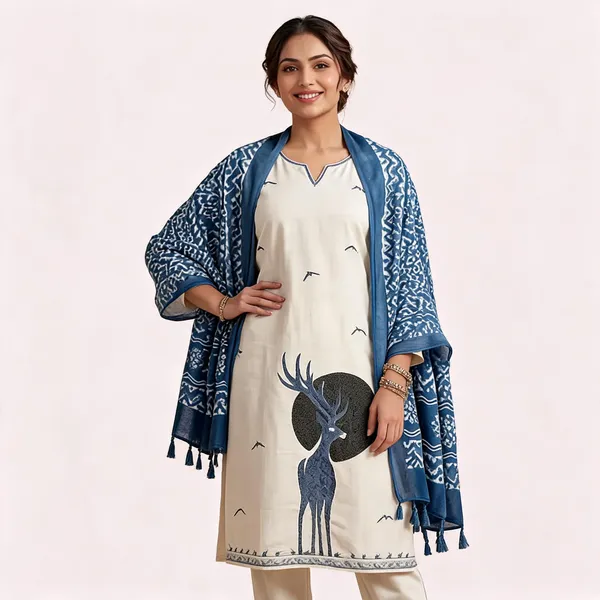 Cream_Khadi_Cotton_Printed_Straight_Kurta_Pant_Set_With_Dupatta_For_Women
