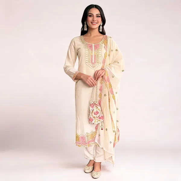 Cream_Chanderi_Cotton_Embroidered_Straight_Kurta_Set_For_Women