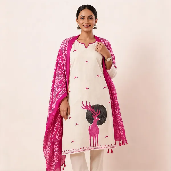Cream_Khadi_Cotton_Printed_Straight_Kurta_Set_With_Dupatta_For_Women