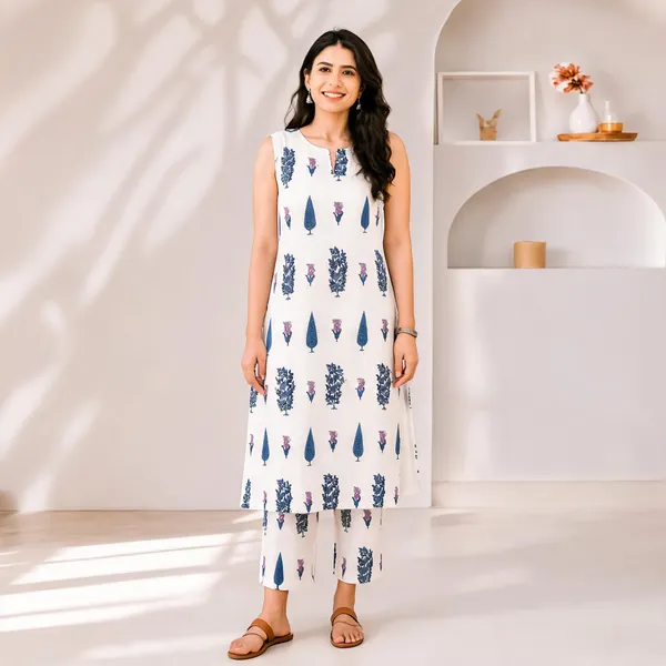 White_Cotton_Blend_Sleeveless_Straight_Kurta_Palazzo_Set_For_Women