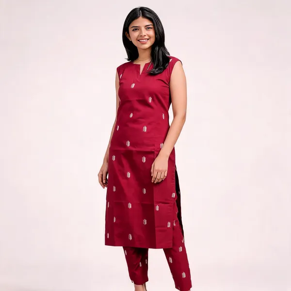 Maroon_Cotton_Blend_Sleeveless_Straight_Kurta_For_Women