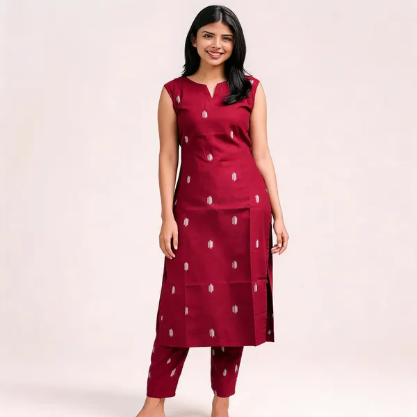 Maroon_Cotton_Blend_Sleeveless_Straight_Kurta_For_Women