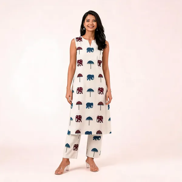 White_Cotton_Blend_Sleeveless_Printed_Kurta_Palazzo_Set_For_Women