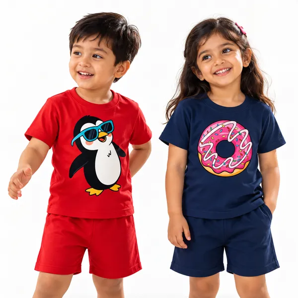 Cool_Penguin_&_Sprinkle_Donut_|_Red_&_Deep_Blue_Co-ord_Set_Combo_(Pack_of_2)