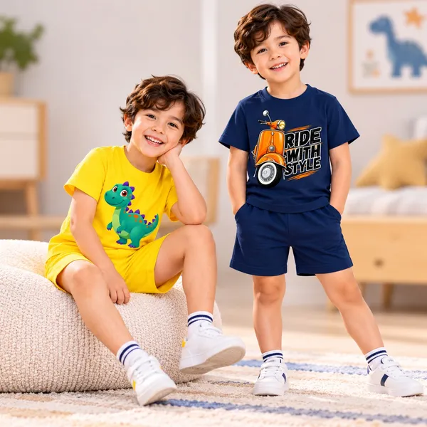 Spiky_Dino_&_Ride_With_Style_Scooter_|_Yellow_&_Deep_Blue_Cotton_Co-ord_Set_Combo_for_Boys_(Pack_of_2)