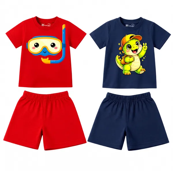 Snorkel_Buddy_&_School_Dino_|_Red_&_Deep_Blue_Co-ord_Set_Combo_(Pack_of_2)