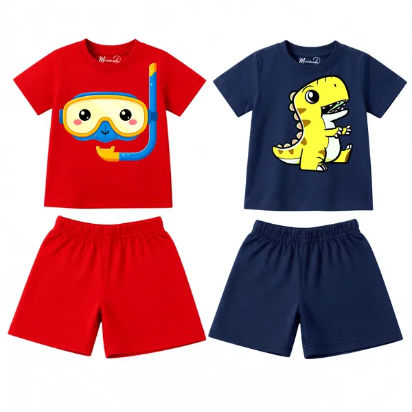 Snorkel_Buddy_&_Roaring_T-Rex_|_Red_&_Deep_Blue_Co-ord_Set_Combo_(Pack_of_2)