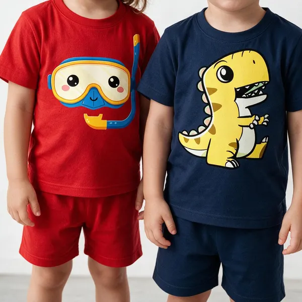 Snorkel_Buddy_&_Roaring_T-Rex_|_Red_&_Deep_Blue_Co-ord_Set_Combo_(Pack_of_2)