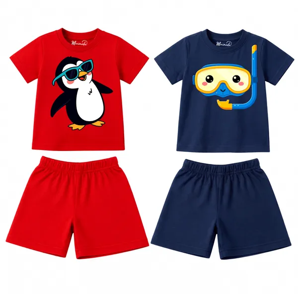 Cool_Penguin_&_Snorkel_Buddy_|_Red_&_Deep_Blue_Co-ord_Set_Combo_(Pack_of_2)