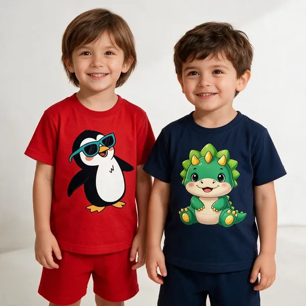 Cool_Penguin_&_Baby_Dino_|_Red_&_Deep_Blue_Co-ord_Set_Combo_(Pack_of_2)