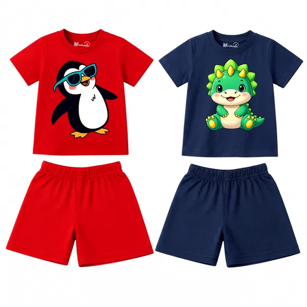 Cool_Penguin_&_Baby_Dino_|_Red_&_Deep_Blue_Co-ord_Set_Combo_(Pack_of_2)