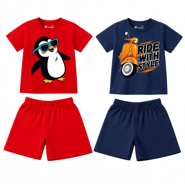 Cool_Penguin_&_Ride_With_Style_Scooter_|_Red_&_Deep_Blue_Co-ord_Set_Combo_(Pack_of_2)