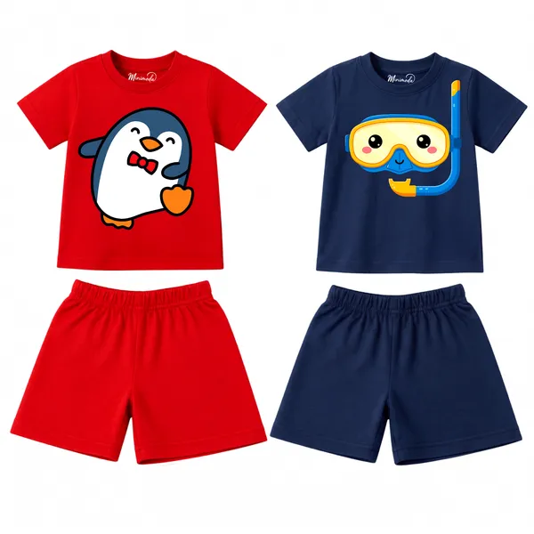 Dapper_Penguin_&_Snorkel_Buddy_|_Red_&_Deep_Blue_Co-ord_Set_Combo_(Pack_of_2)