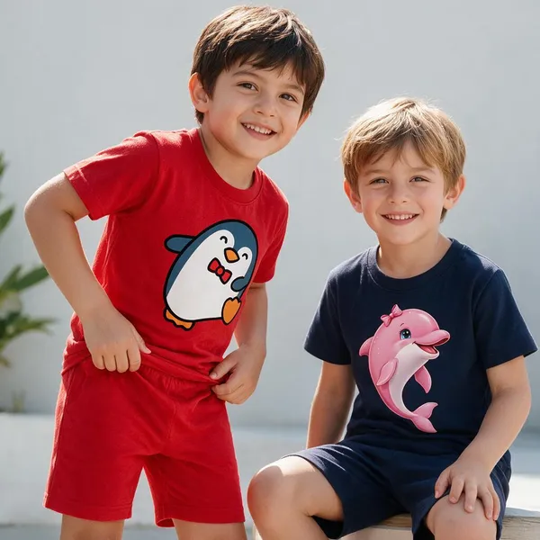 Dapper_Penguin_&_Pretty_Dolphin_|_Red_&_Deep_Blue_Co-ord_Set_Combo_(Pack_of_2)
