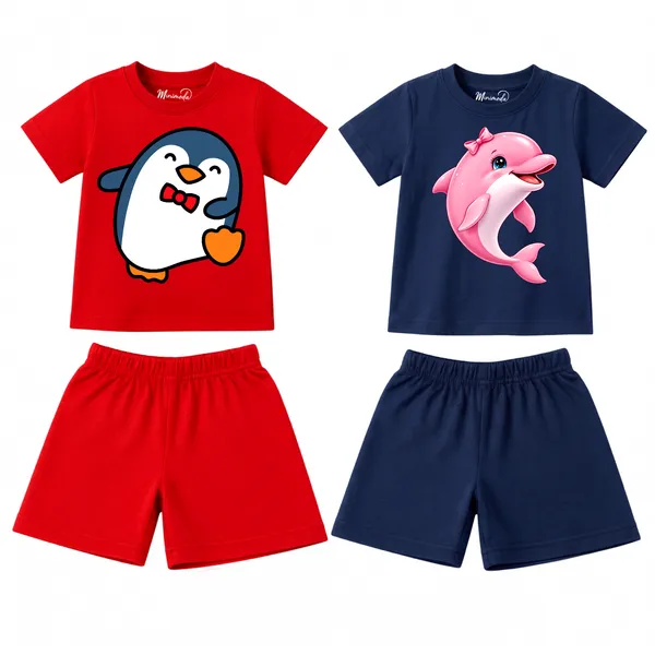 Dapper_Penguin_&_Pretty_Dolphin_|_Red_&_Deep_Blue_Co-ord_Set_Combo_(Pack_of_2)