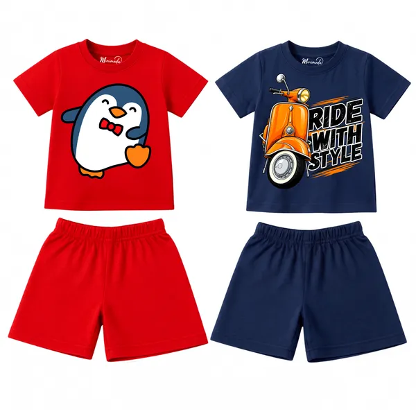 Dapper_Penguin_&_Ride_With_Style_Scooter_|_Red_&_Deep_Blue_Co-ord_Set_Combo_(Pack_of_2)