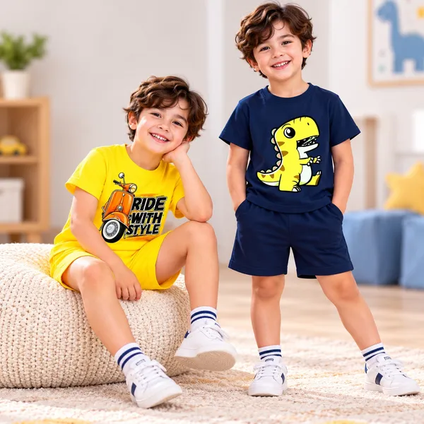 Ride_With_Style_Scooter_&_Roaring_T-Rex_|_Yellow_&_Deep_Blue_Cotton_Co-ord_Set_Combo_for_Boys_(Pack_of_2)