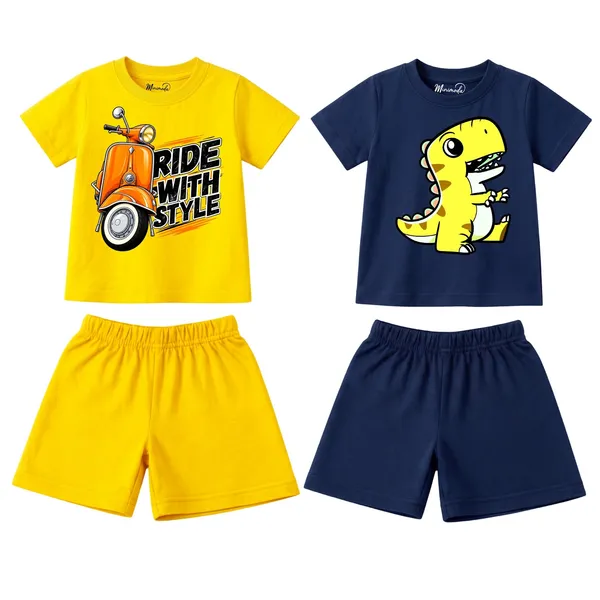 Ride_With_Style_Scooter_&_Roaring_T-Rex_|_Yellow_&_Deep_Blue_Cotton_Co-ord_Set_Combo_for_Boys_(Pack_of_2)