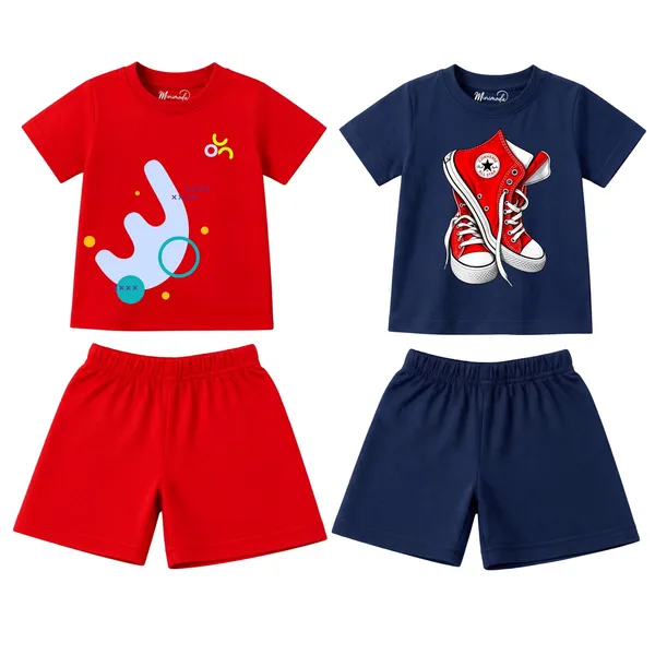 Abstract_Hook_&_Red_Sneakers_|_Red_&_Deep_Blue_Cotton_Co-ord_Set_Combo_for_Boys_(Pack_of_2)