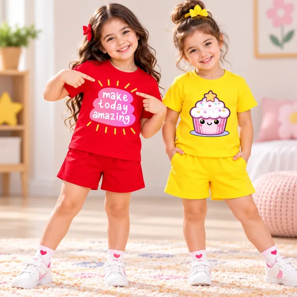 Make_Today_Amazing_&_Star_Cupcake_|_Red_&_Yellow_Cotton_Co-ord_Set_Combo_for_Girls_(Pack_of_2)