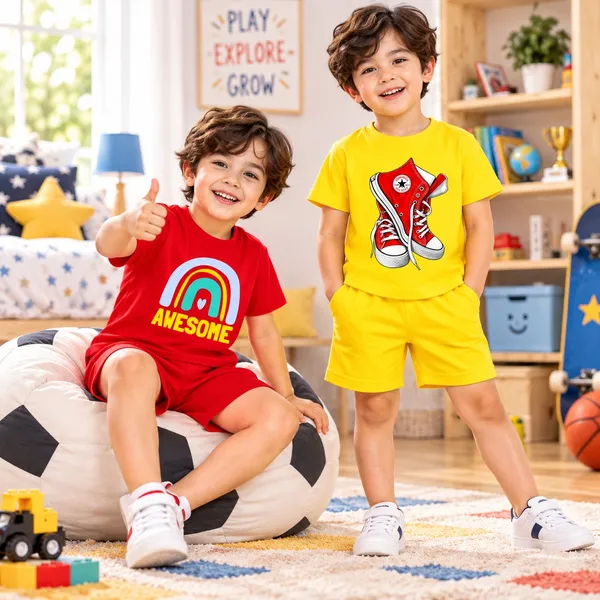 Rainbow_Awesome_&_Red_Sneakers_|_Red_&_Yellow_Cotton_Co-ord_Set_Combo_for_Boys_(Pack_of_2)
