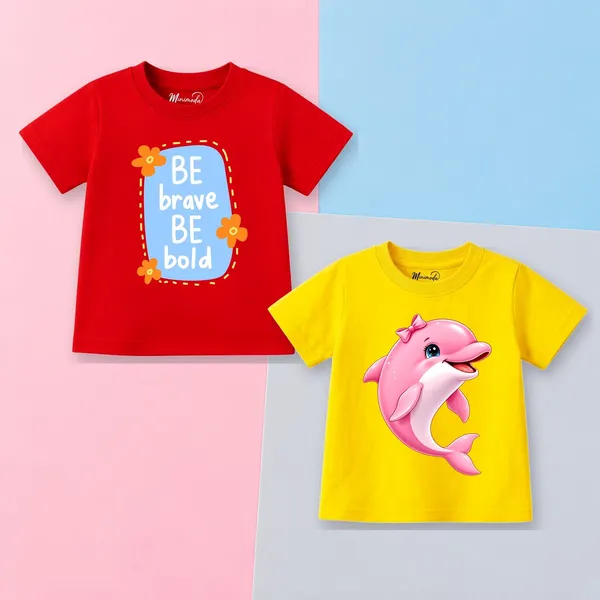 Be_Brave_Be_Bold_&_Pretty_Dolphin_|_Red_&_Yellow_Cotton_Co-ord_Set_Combo_for_Girls_(Pack_of_2)
