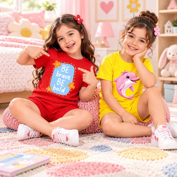 Be_Brave_Be_Bold_&_Pretty_Dolphin_|_Red_&_Yellow_Cotton_Co-ord_Set_Combo_for_Girls_(Pack_of_2)