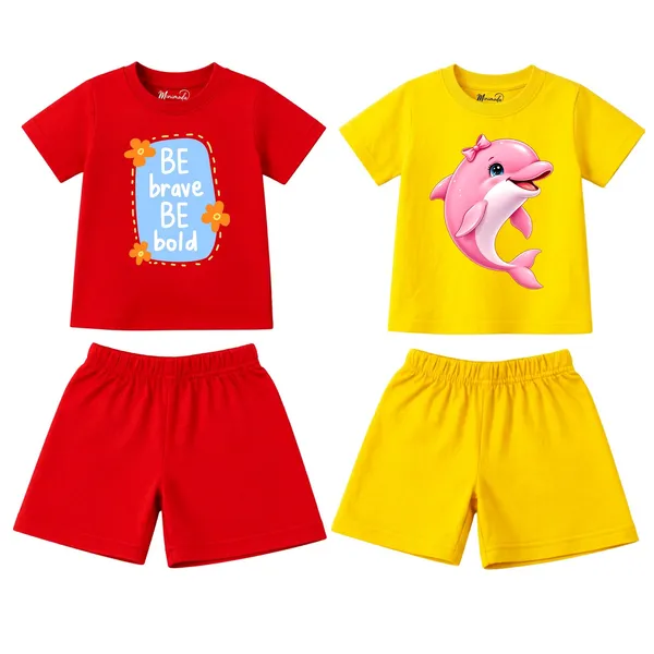 Be_Brave_Be_Bold_&_Pretty_Dolphin_|_Red_&_Yellow_Cotton_Co-ord_Set_Combo_for_Girls_(Pack_of_2)