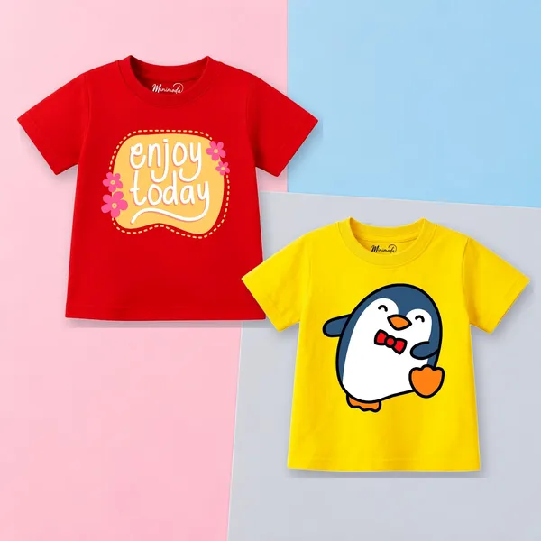 Enjoy_Today_&_Dapper_Penguin_|_Red_&_Yellow_Cotton_T-Shirt_Combo_for_Girls_(Pack_of_2)