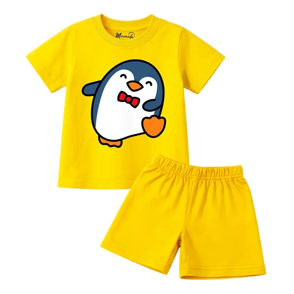 Enjoy_Today_&_Dapper_Penguin_|_Red_&_Yellow_Cotton_Co-ord_Set_Combo_for_Girls_(Pack_of_2)