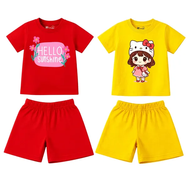 Hello_Sunshine_&_Kitty_Girl_|_Red_&_Yellow_Cotton_Co-ord_Set_Combo_for_Girls_(Pack_of_2)