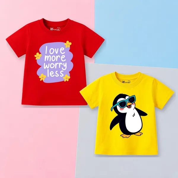 Love_More_Worry_Less_&_Cool_Penguin_|_Red_&_Yellow_Cotton_Co-ord_Set_Combo_for_Girls_(Pack_of_2)