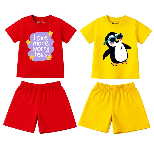 Love_More_Worry_Less_&_Cool_Penguin_|_Red_&_Yellow_Cotton_Co-ord_Set_Combo_for_Girls_(Pack_of_2)