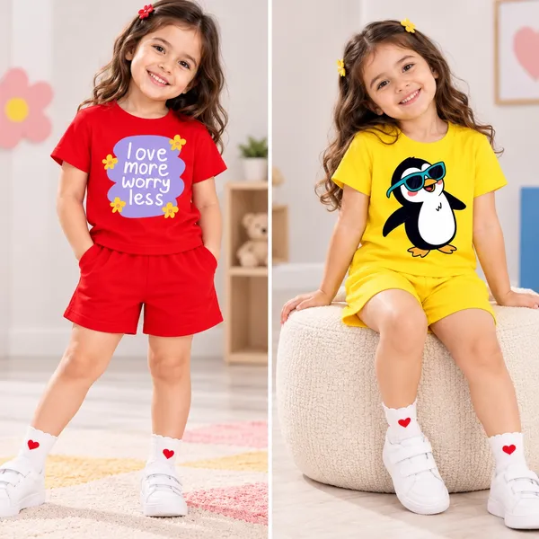 Love_More_Worry_Less_&_Cool_Penguin_|_Red_&_Yellow_Cotton_Co-ord_Set_Combo_for_Girls_(Pack_of_2)