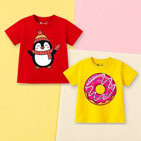 Pom_Hat_Penguin_&_Sprinkle_Donut_|_Red_&_Yellow_Cotton_T-Shirt_Combo_for_Boys_&_Girls_(Pack_of_2)