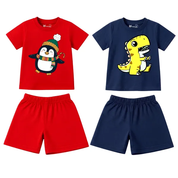 Candy_Cane_Penguin_&_Roaring_T-Rex_|_Red_&_Deep_Blue_Cotton_Co-ord_Set_Combo_for_Boys_(Pack_of_2)