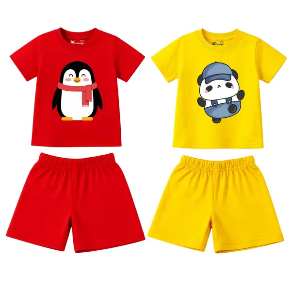 Scarf_Penguin_&_Cap_Panda_|_Red_&_Yellow_Cotton_Co-ord_Set_Combo_for_Boys_(Pack_of_2)