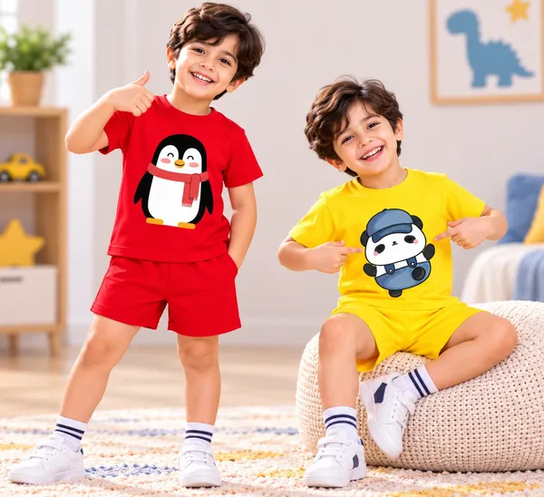 Scarf_Penguin_&_Cap_Panda_|_Red_&_Yellow_Cotton_Co-ord_Set_Combo_for_Boys_(Pack_of_2)
